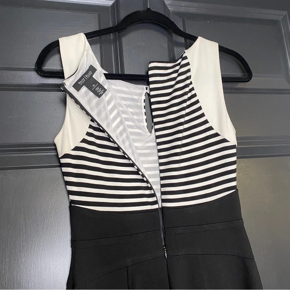 White House Black Market Career Shift Dress Black White Stripe Size 00